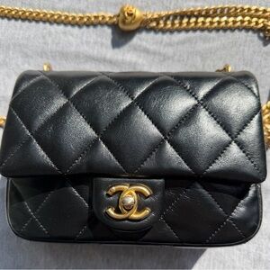 Chanel Black Quilted Caviar Sweetheart Crush Mini Rectangular Flap Bag USED
